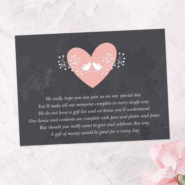 Chalkboard Botanical Love Birds Gift Poem Card