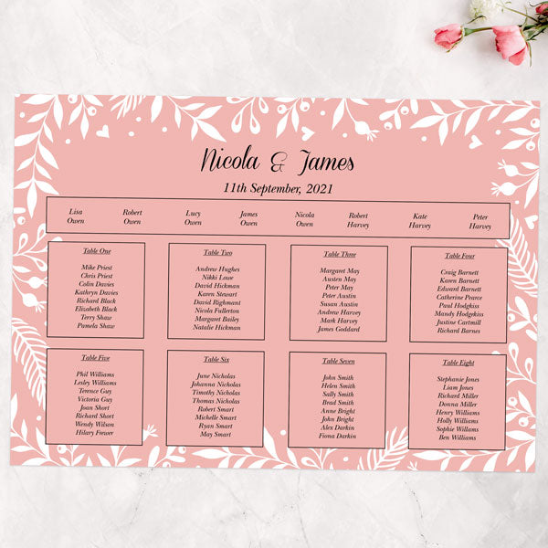 Chalkboard Botanical Love Birds Table Plan