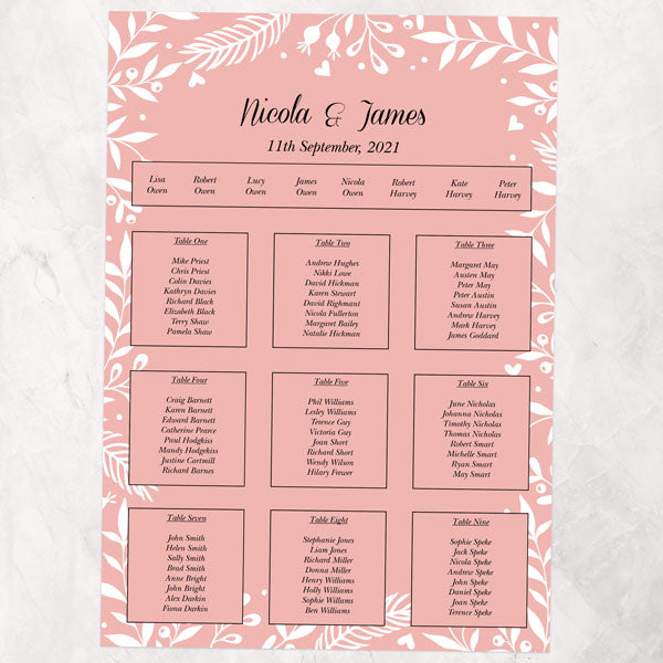 Chalkboard Botanical Love Birds Table Plan