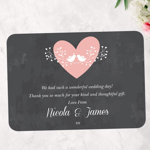 Chalkboard Botanical Love Birds Thank You Card