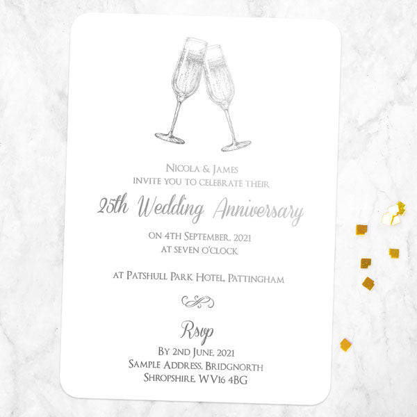 25th Foil Wedding Anniversary Invitations - Champagne Fizz