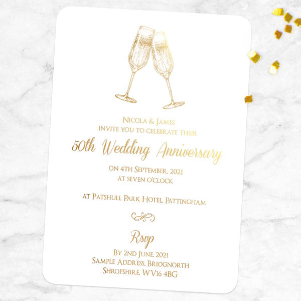 50th Foil Wedding Anniversary Invitations - Champagne Fizz