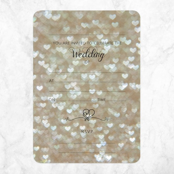 Champagne Heart Pattern - Ready to Write Wedding Invitations & RSVP