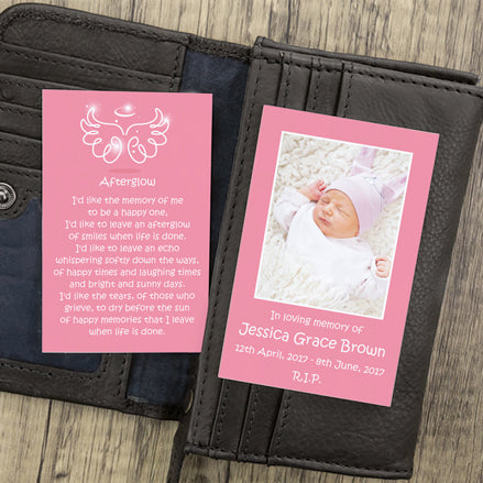 Funeral Memorial Cards - Bright Pink Angel Wings & Halo