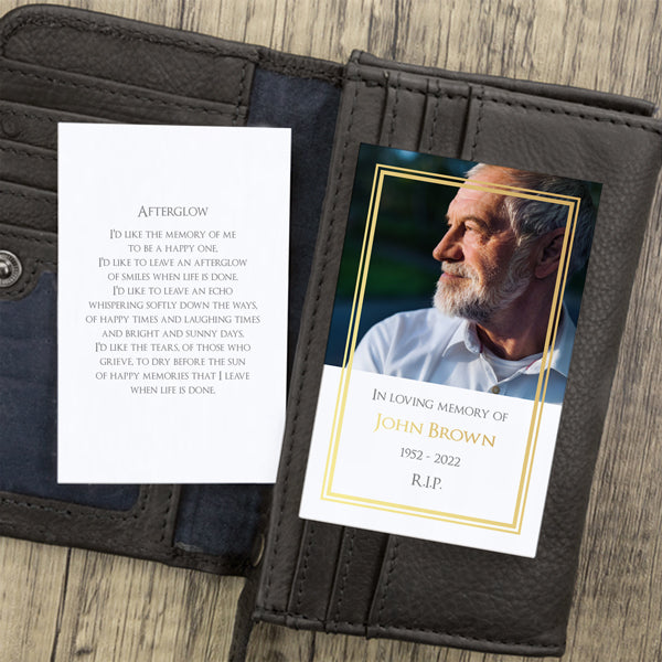Foil Funeral Memorial Cards - Classic Gold Frame