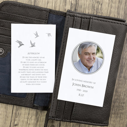 Funeral Memorial Cards - Grey Flying Birds