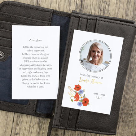 Foil Funeral Memorial Cards - Poppies & Daisies