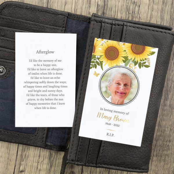 Foil Funeral Memorial Cards - Sunflowers