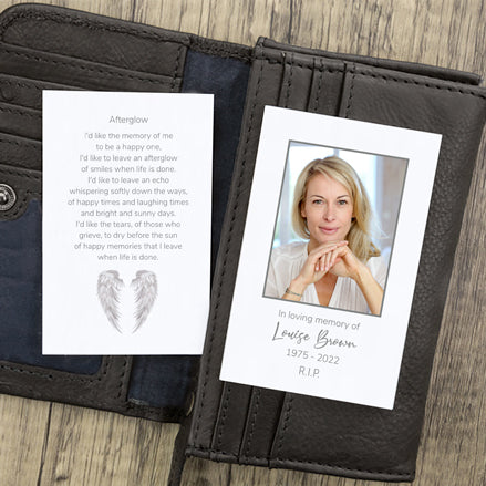 Funeral Memorial Cards - Grey Angel Wings