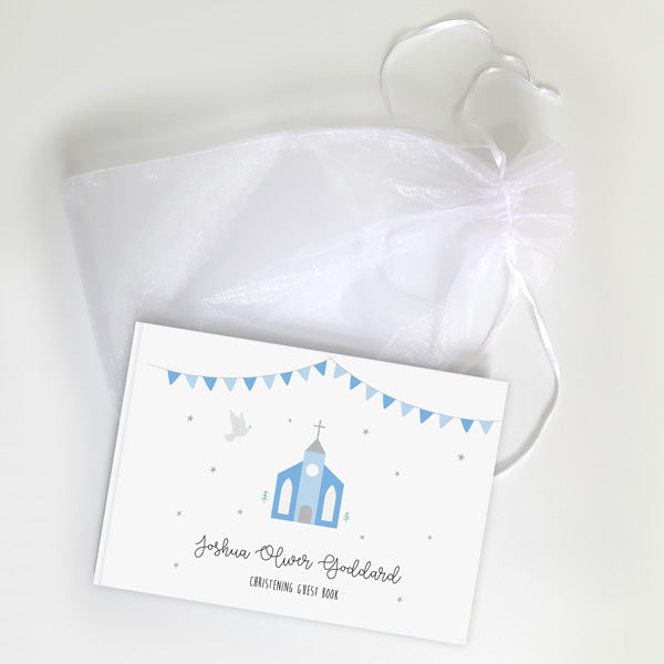 Cute Blue Church - Christening Guest Book