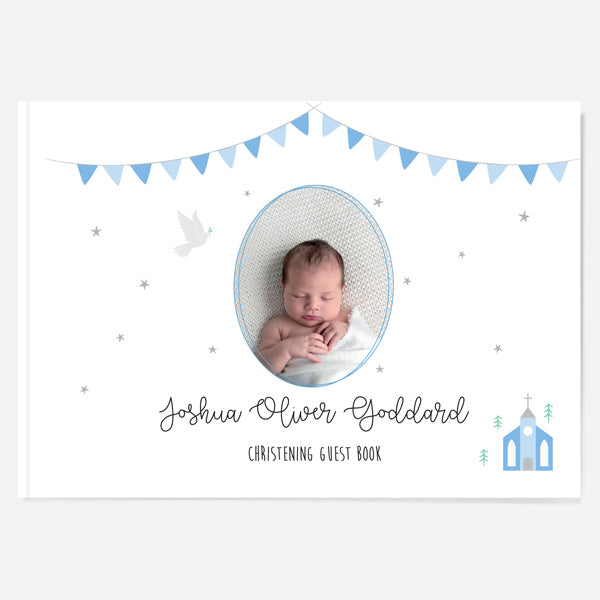Cute Blue Church - Christening Guest Book - Use Your Own Photo