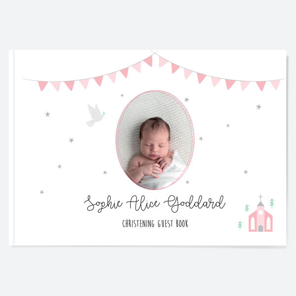 Cute Pink Church - Christening Guest Book - Use Your Own Photo
