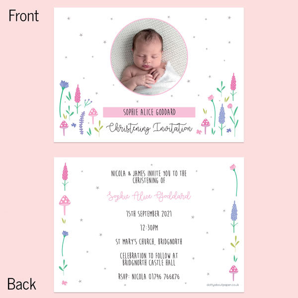 Christening Invitations - Fairy Garden - Use Your Own Photo - Pack of 10