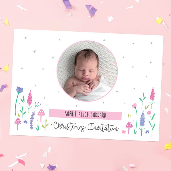 Christening Invitations - Fairy Garden - Use Your Own Photo - Pack of 10