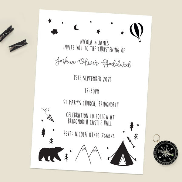Christening Invitations - The Adventure Begins - Pack of 10