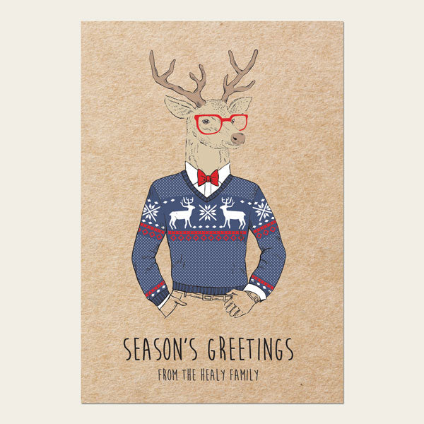 Personalised Christmas Cards - Hipster Reindeer - Pack of 10