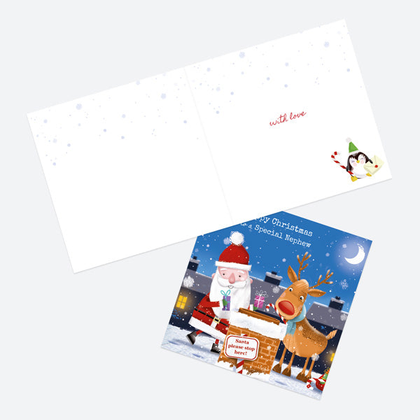 Christmas Card - Santa & Rudolph Fun - Chimney - Nephew