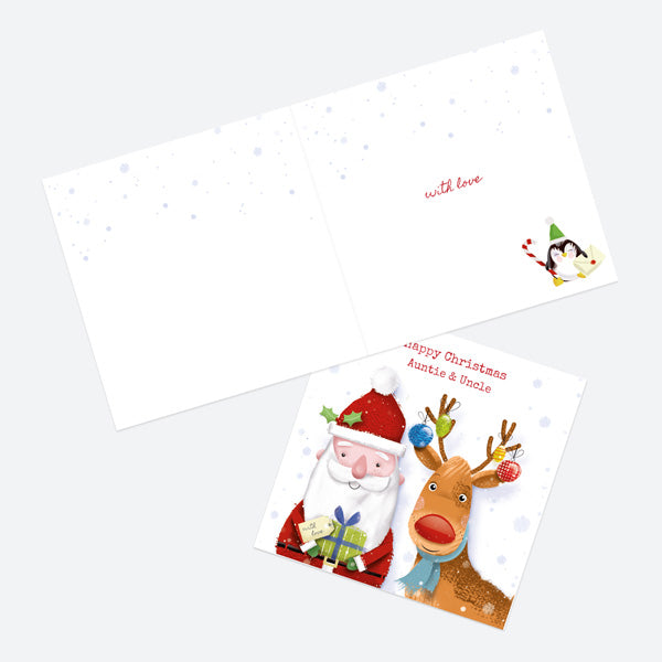 Christmas Card - Santa & Rudolph Fun - Gifts - Auntie & Uncle