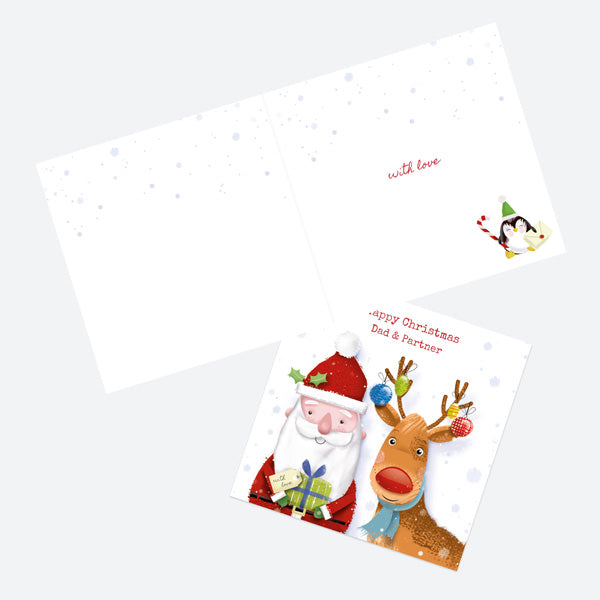 Christmas Card - Santa & Rudolph Fun - Gifts - Dad & Partner