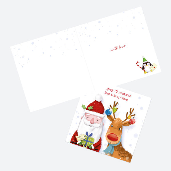 Christmas Card - Santa & Rudolph Fun - Gifts - Dad & Step-Mum