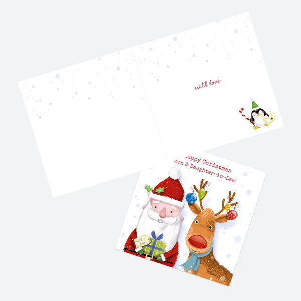 Christmas Card - Santa & Rudolph Fun - Gifts - Daughter & Son-In-Law