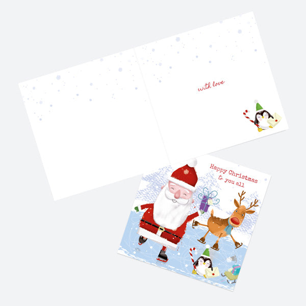 Christmas Card - Santa & Rudolph Fun - Ice Skating - To You All