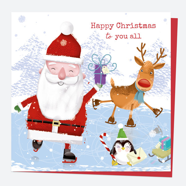 Christmas Card - Santa & Rudolph Fun - Ice Skating - To You All