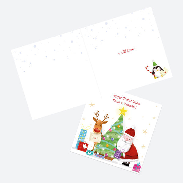 Christmas Card - Santa & Rudolph Fun - Tree - Nan & Grandad