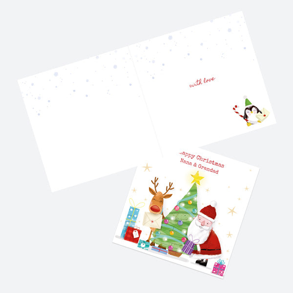 Christmas Card - Santa & Rudolph Fun - Tree - Nana & Grandad