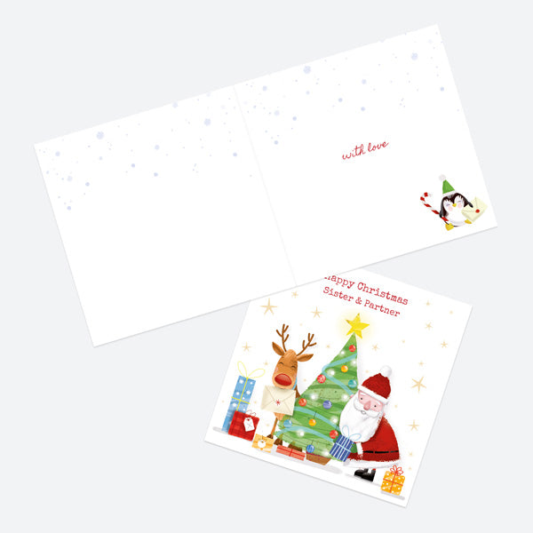 Christmas Card - Santa & Rudolph Fun - Tree - Sister & Partner