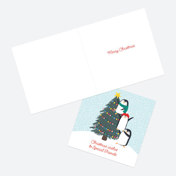 Christmas Card - Snow Fun - Penguin Tree - Special Friends