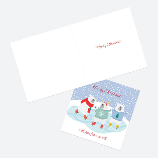 Christmas Card - Snow Fun - Polar Bear Ice Skating - From Us All