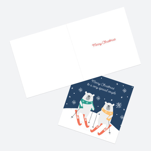Christmas Card - Snow Fun - Polar Bear Skiing - Special Couple