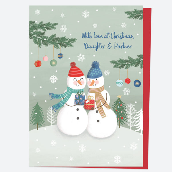 Christmas Card - Snowman Scene - Couple - Daughter & Partner