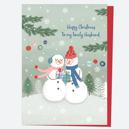 Christmas Card - Snowman Scene - Couple - Husband