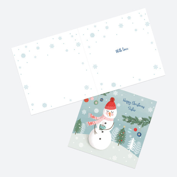 Christmas Card - Snowman Scene - Forest - Sister