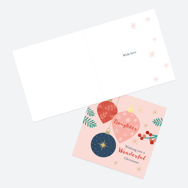 Luxury Foil Christmas Card - Baubles & Berries - Wonderful Christmas - Daughter