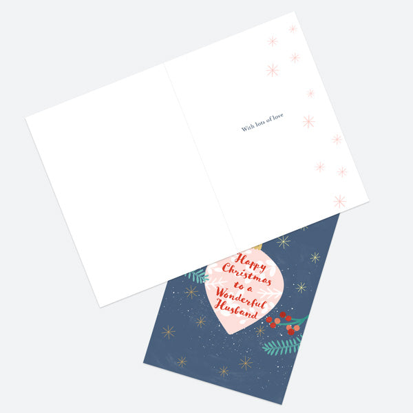 Luxury Foil Christmas Card - Baubles & Berries - Happy Christmas - Husband