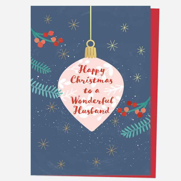 Luxury Foil Christmas Card - Baubles & Berries - Happy Christmas - Husband
