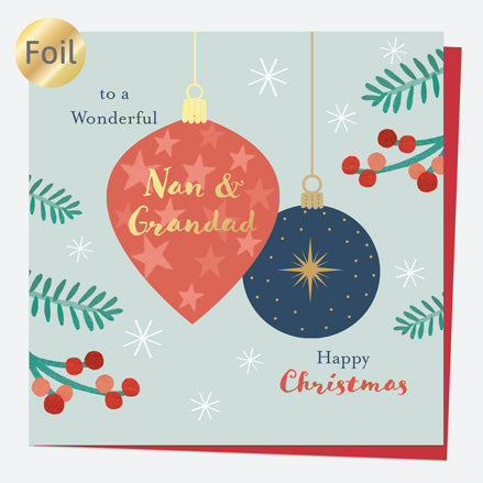 Luxury Foil Christmas Card - Baubles & Berries - Nan & Grandad