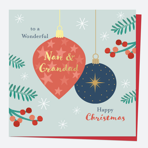 Luxury Foil Christmas Card - Baubles & Berries - Nan & Grandad