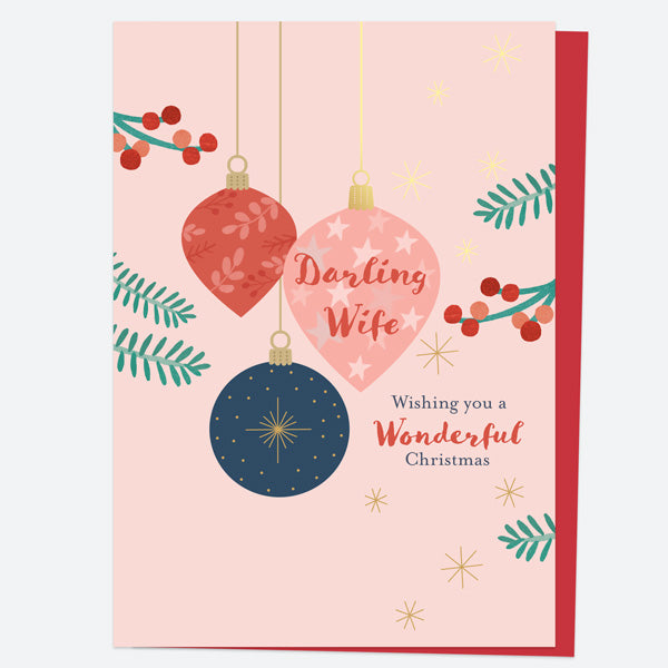 Luxury Foil Christmas Card - Baubles & Berries - Wonderful Christmas - Wife