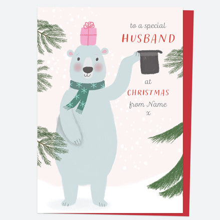 Personalised Single Christmas Card - Polar Pals - Bear & Top Hat - Husband