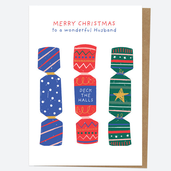 Personalised Single Christmas Card - Christmas Brights - Crackers - Husband