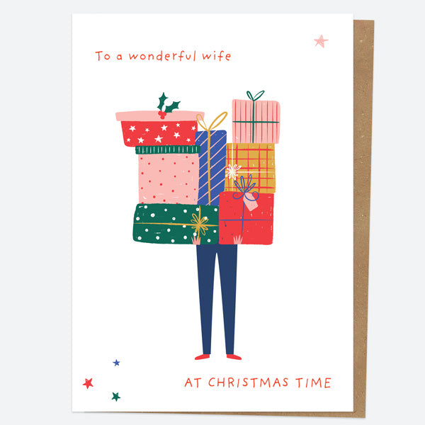 Christmas Card - Christmas Brights - Holding Presents - Wife