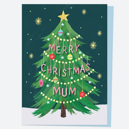 Christmas Card - Decorated Tree - Merry Christmas - Mum