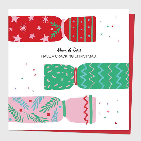 Christmas Card - Festive Brights Crackers - Mum & Dad