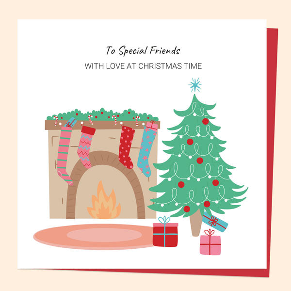Christmas Card - Festive Brights Fireside - To Special Friends