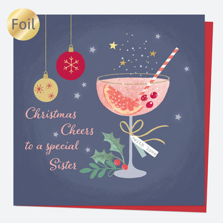 Luxury Foil Christmas Card - Festive Fizz - Champagne - Special Sister