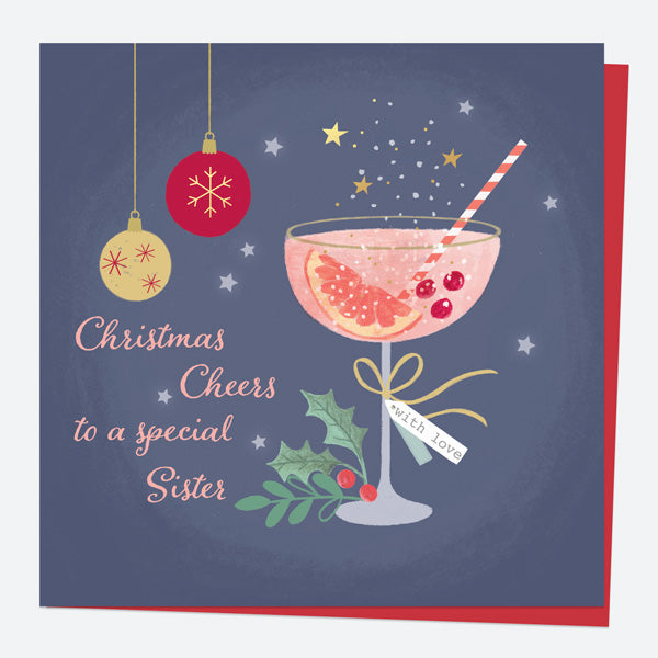 Luxury Foil Christmas Card - Festive Fizz - Champagne - Special Sister